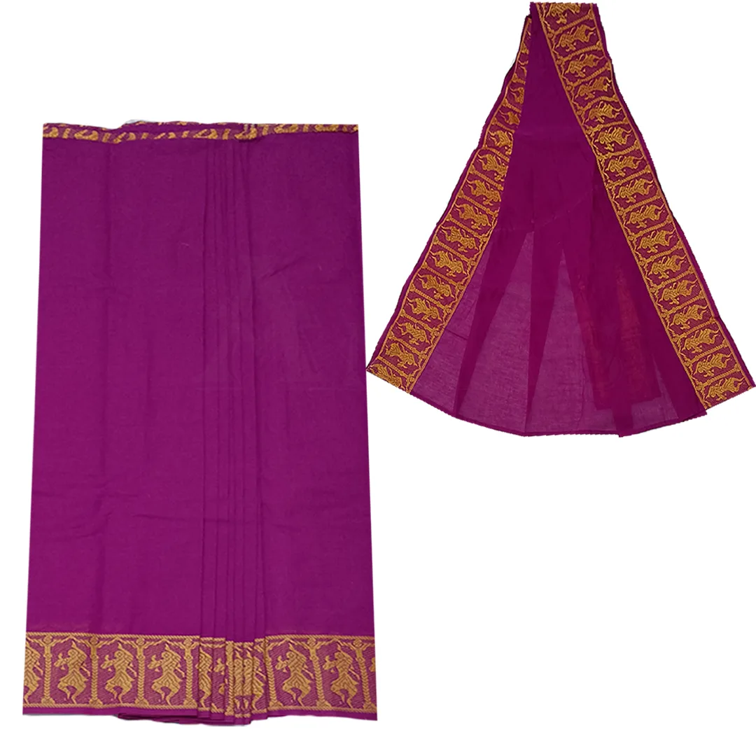 Pre-Stiched Classical Dance Practice Saree(Magenta With Gold Doll)